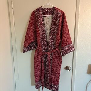 Sundance Cascade Ridge Quilted Kimono Robe in Red and White Size Petite XS/S